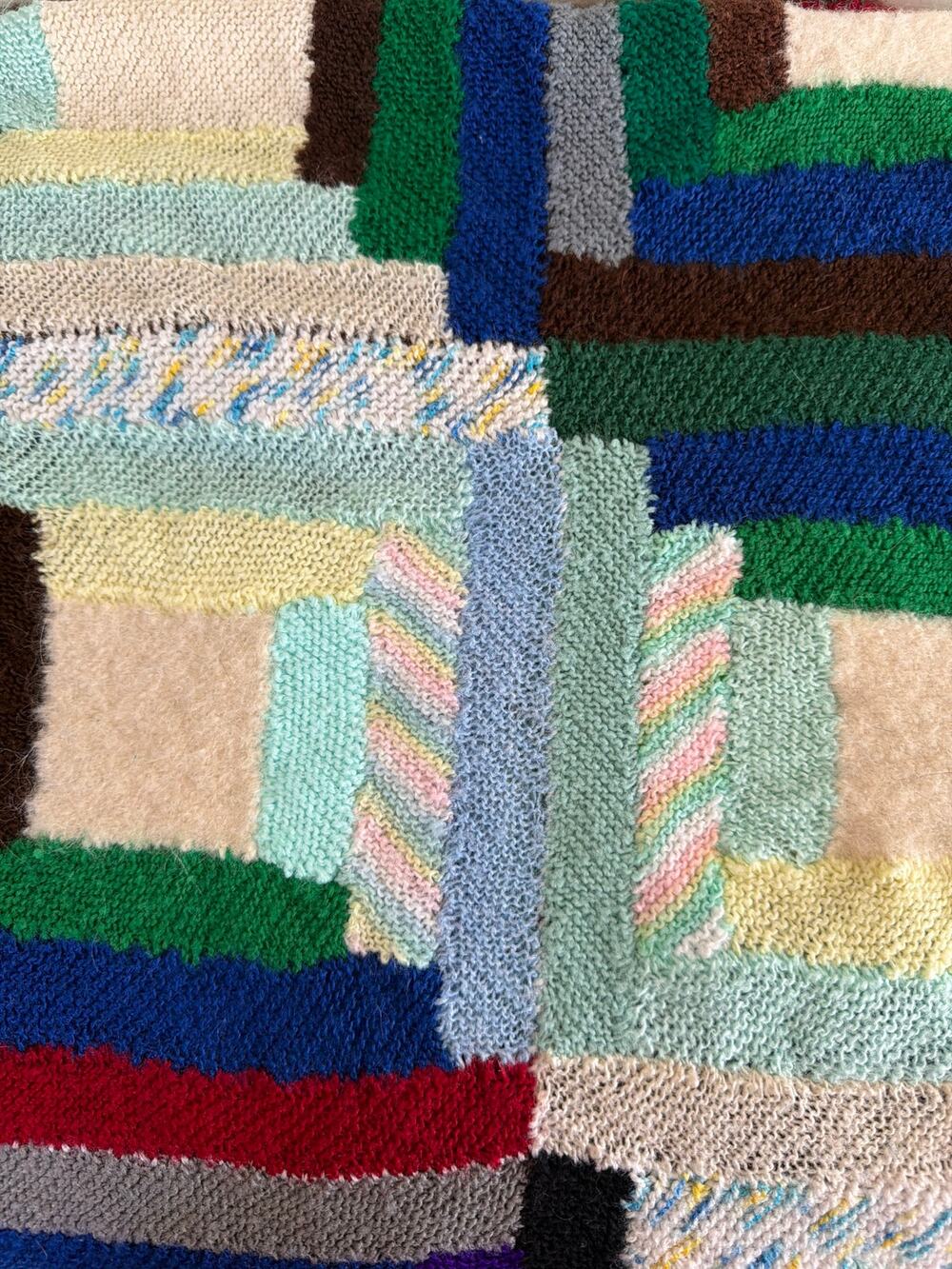 Handmade Funky Knit Afghan Throw Blanket Crazy Quilt Boho Anthropologie Style